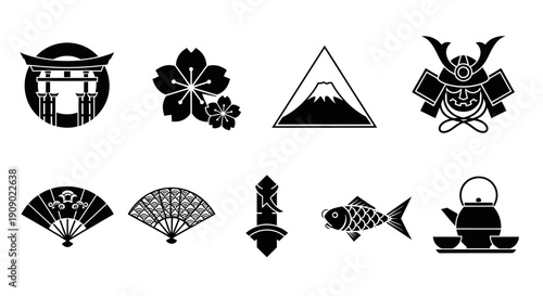 Japanese culture symbols vector icons set