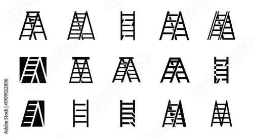 Ladder Icons Set: Construction, Step, and Safety Equipment