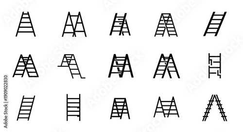 Ladder icons set, stairway equipment collection