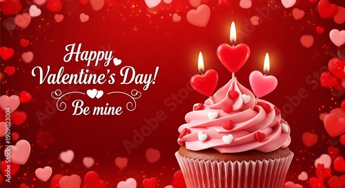 Wallpaper Mural Romantic valentine's day cupcake with lit candles and heart decorations Torontodigital.ca