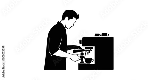 Man using coffee machine indoors.