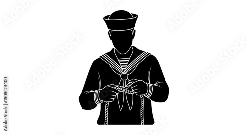 Sailor Tying a Knot on Deck.