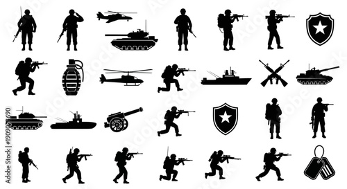 Military Force Silhouette Icons Set for Design