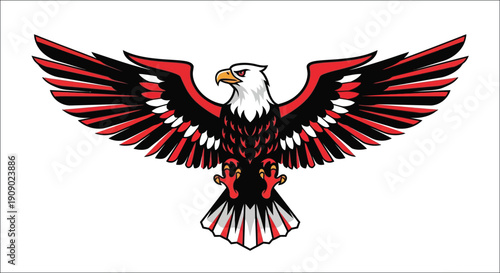 A striking illustration of an eagle with wings outstretched in flight