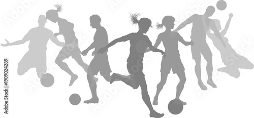 Soccer football player male and female silhouette outlines men and women group