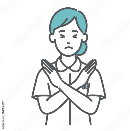 NGサインを出す女性看護師のイラスト（バツ印・禁止）