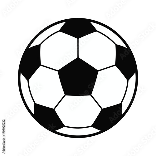 A black and white illustration of a soccer ball on a plain background