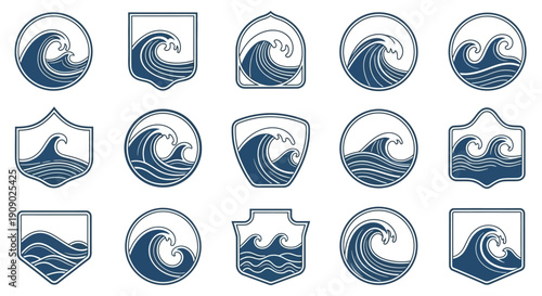 Ocean Wave Logos Set: Nautical Vector Design Elements