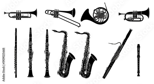 Orchestral Instruments Silhouette Set for Music Design