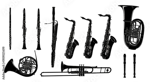 Orchestral Instruments Silhouettes: Music, Sound, Symphony
