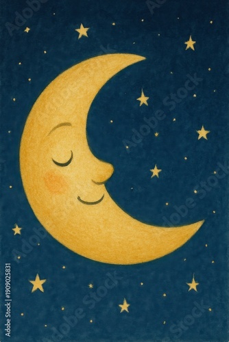 Wallpaper Mural Sleeping crescent moon with stars in night sky Torontodigital.ca