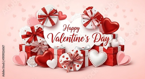 Wallpaper Mural Colorful and festive valentine’s day gift box arrangement with hearts and bows Torontodigital.ca