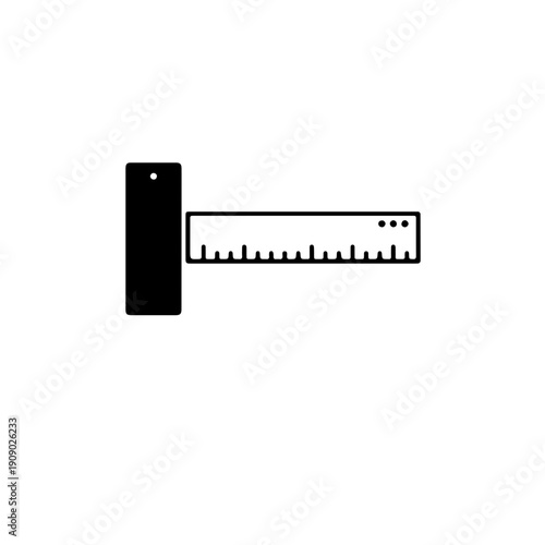 Minimalist icon of a classic try square tool, highlighting the contrast between the thick wooden handle and the thin steel ruler blade for precise woodworking
