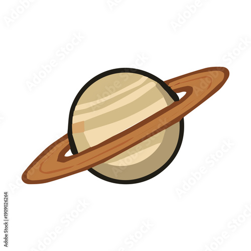 Stylized illustration of a majestic ringed gas giant, the sixth planet from the sun, a captivating celestial body in our vast solar system