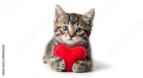 Wallpaper Mural A cute kitten holding a red heart with adorable expression and soft fur Torontodigital.ca