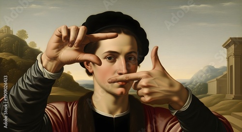 Wallpaper Mural Man framing view with hands outdoors artistic portrait style Torontodigital.ca