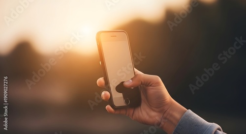 Wallpaper Mural Person holding smartphone against blurred background sunlight communication concept Torontodigital.ca