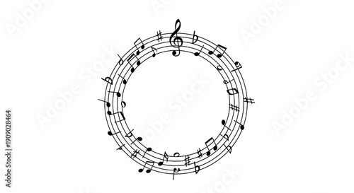 Circular sheet music frame with flats, sharps, and musical notes