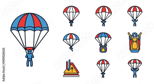 Parachuting Icons Set. Skydiving Extreme Sport Symbols
