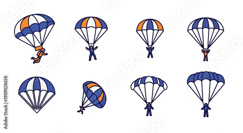 Parachuting Icons Set: Skydiving Sport and Recreation