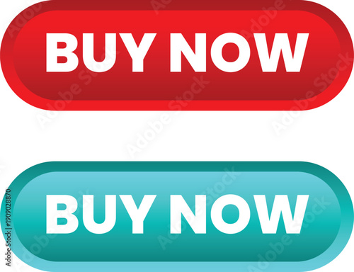 A colorful graphic illustration of two buy now buttons in red and teal on a white background