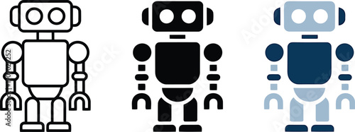Three distinct robot icons displaying different styles in a graphic resource set