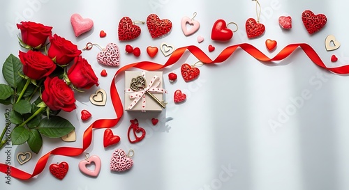 Wallpaper Mural Romantic arrangement of roses, chocolates, and heart-shaped treats on a ribbon. Torontodigital.ca