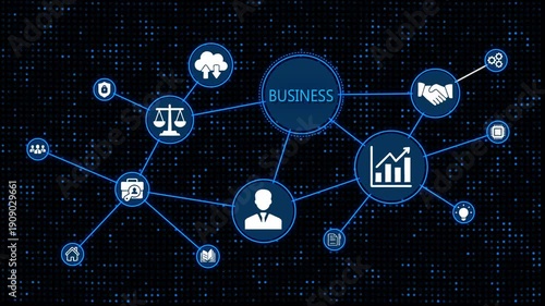 Business Network Concept with Interconnected on Dark Background