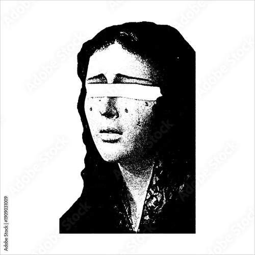 Blindfolded woman with tears surreal portrait