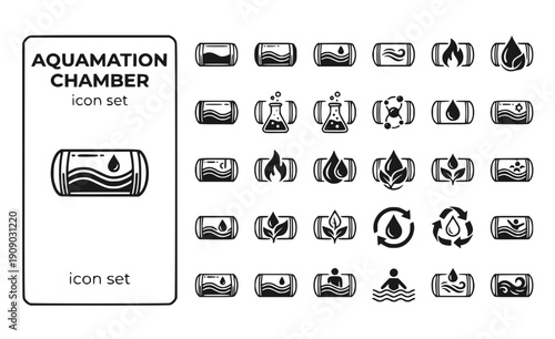 Aquamation Chamber Water-Cremation Horizontal-Cylinder Alkaline-Hydrolysis Eco-Cremation Liquid-Cremation Green-Death Vector Icon Set - Water Cremation