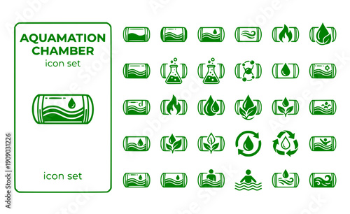 Aquamation Chamber Water-Cremation Horizontal-Cylinder Alkaline-Hydrolysis Eco-Cremation Liquid-Cremation Green-Death Vector Icon Set - Water Cremation