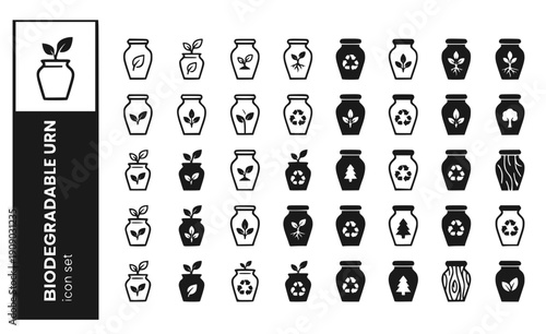 Biodegradable Urn Leaf-Sprout Seedling-Urn Eco-Urn Green-Memorial Plant-Urn Natural-Urn Sustainable-Urn Vector Icon Set - Eco Urn