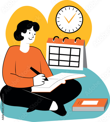 Time Management and Study Planning Concept – Student with Calendar Flat Vector Illustration