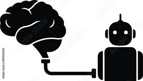 silhouette human brain connected to robot representing artificial intelligence vector design