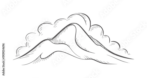 Hand drawn of a mountain peak surrounded by clouds handdrawn nature