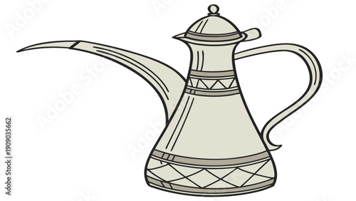 A vector graphic illustration of a traditional Arabic coffee pot with a long spout and ornate design
