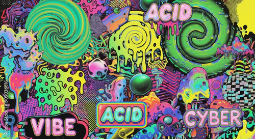 Psychedelic Acid Trip Background with Vibrant Colors and Swirls