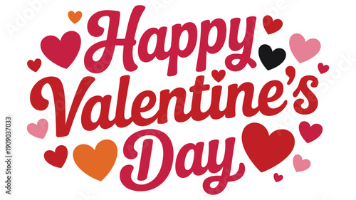 A colorful Happy Valentine's Day message with hearts on a white background