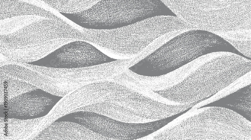 Abstract grey and white wavy textured background with flowing lines and curves pattern