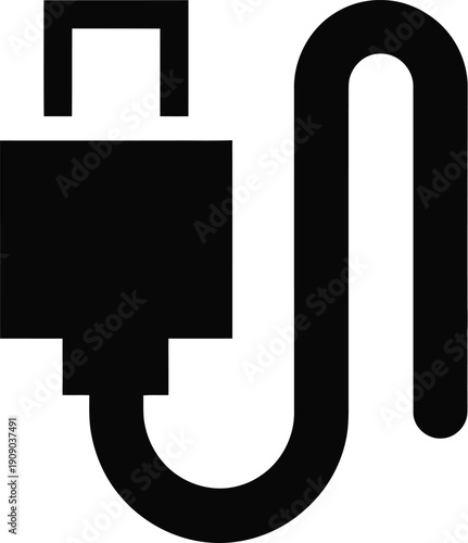 A black plug icon on a white background for technology concepts