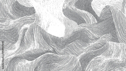 Abstract grey and white wavy lines forming undulating landscape patterns texture background