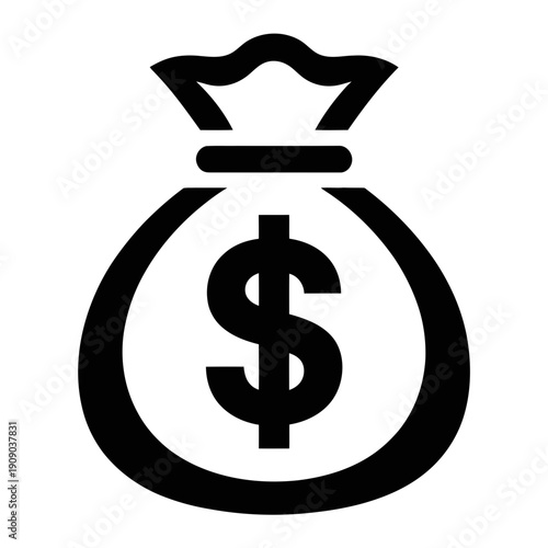 A black icon of a money bag with a dollar sign on it