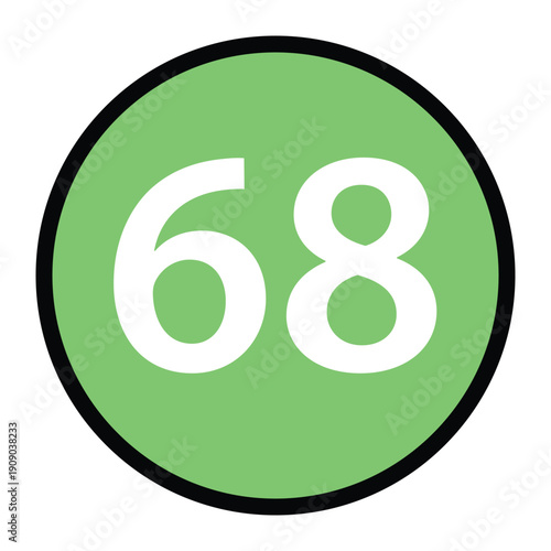 Number 68 in a green Circle.  for retro fashion tshirt print college team style and streetwear