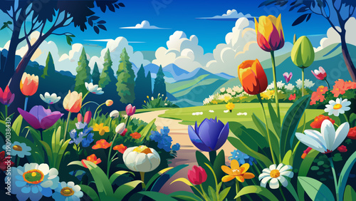 spring flowers and blue sky