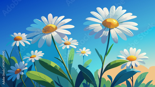 daisies on blue sky background