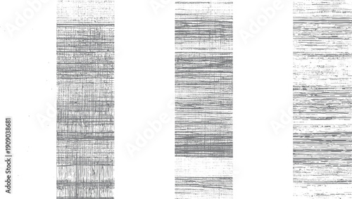 Three vertical grey textured columns with horizontal and vertical lines and dots on white background