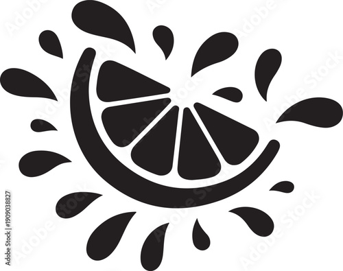 Lemon slice vector illustration with liquid juice splash drops icon
