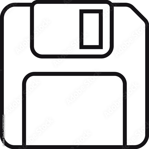 Black outline illustration of vintage floppy disk