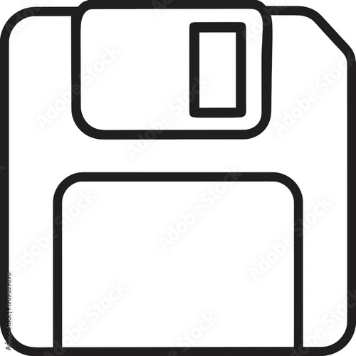 Black outline illustration of vintage floppy disk