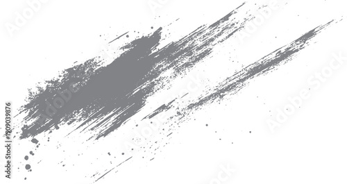 Gray ink splatters and brush strokes on white background. Abstract paint texture black chaos